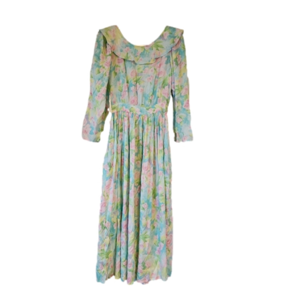 VINTAGE eileen west Laura Ashley style dress Floral pink and blue V back maxi xs